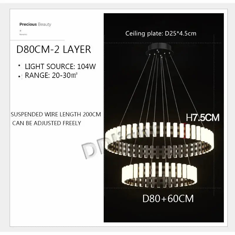 Decorbites lstre modern two-tiered chandelier with black and white geometric rings for bright 360° lighting