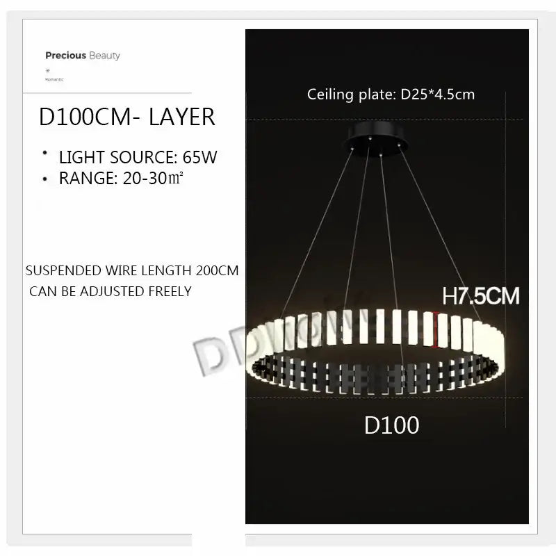 Decorbites lstre modern black and white circular pendant light with sleek layered design for 360° bright lighting