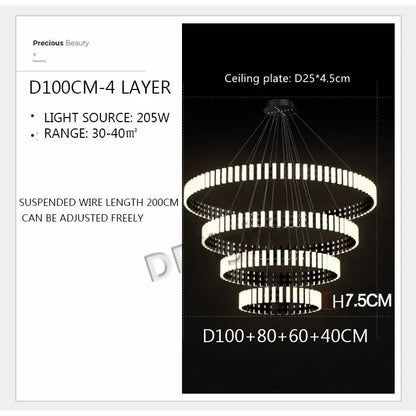 DecorBites Lstre Modern four-tiered circle chandelier with sleek white rings and black accents for contemporary interiors