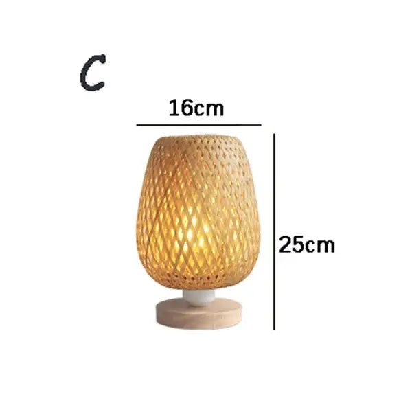 A warm golden-lit floor lamp with woven bamboo shade and light wood base from decorbites lucide colin rattan collection