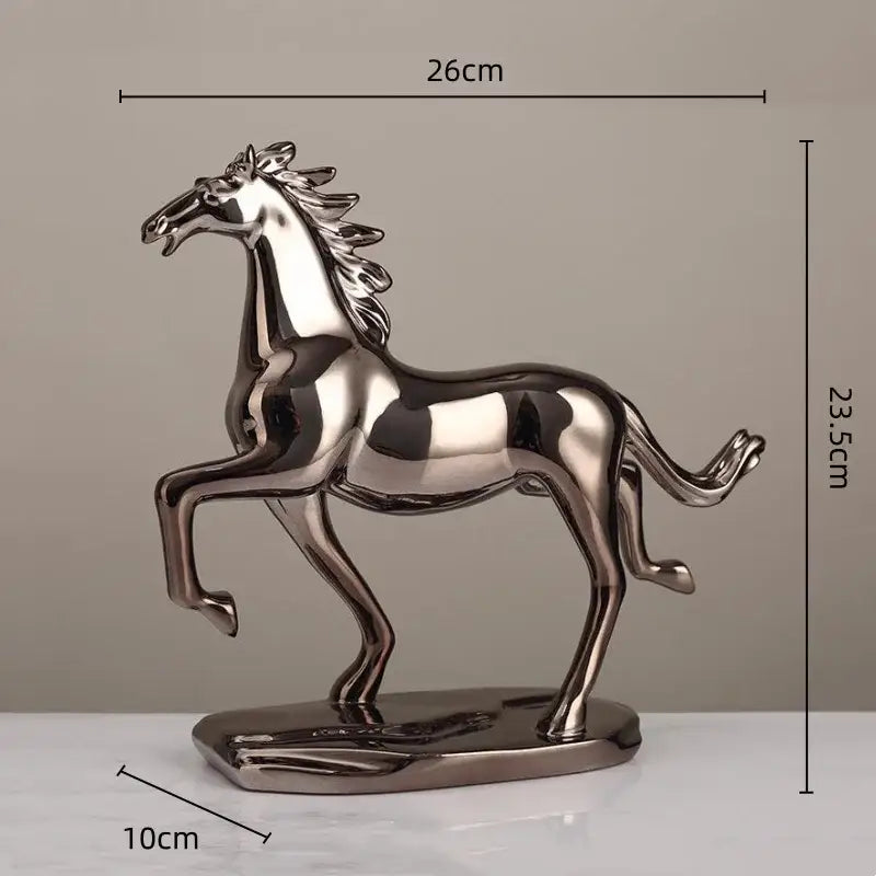Shiny metallic horse resin figurine with detailed mane from DecorBites lucky horse resin home decoration sculpture