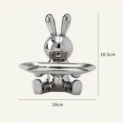 Shiny chrome decorbites lucky rabbit key tray with flat circular soap dish for stylish home organization and decoration