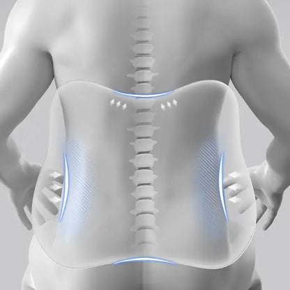Transparent contoured decorbites lumbar support memory foam cushion with blue glowing lines for ergonomic spinal alignment