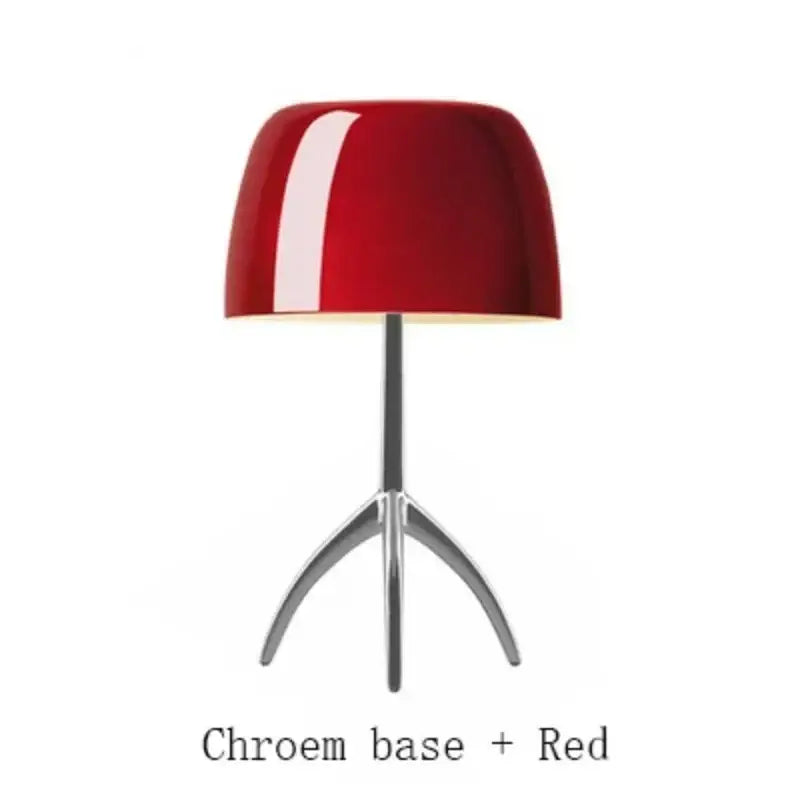 Vibrant red glossy ceramic lampshade on chrome tripod base decorbites lumiere table lamp for bedroom and living room