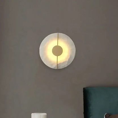 Modern circular wall lamp with frosted glass diffuser and gold accent by decorbites lumind copper for bedroom use