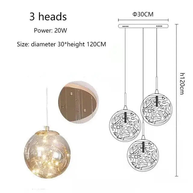 Modern decorbites luminous glass ball pendant chandeliers with three warm led glass globes for living dining room decor