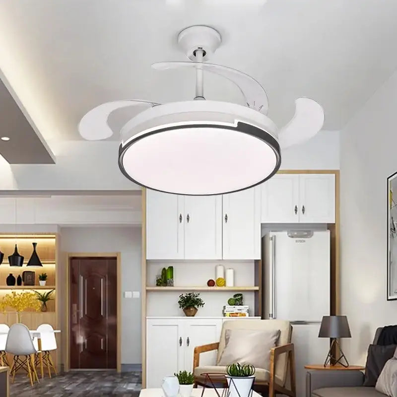 White ceiling fan with integrated led light and sleek modern design in decorbites luminous led fandelier fan model