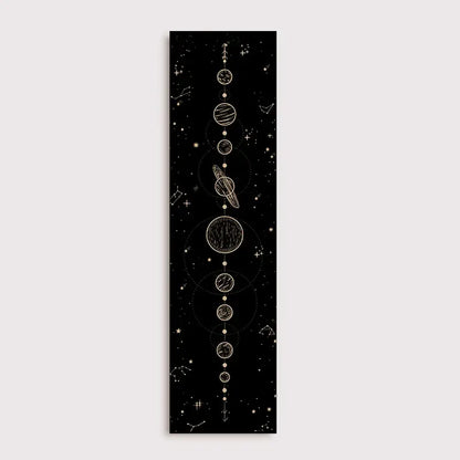 Black celestial-themed wall art by decorbites lunar eclipse features gold line-art planets and constellations on fabric