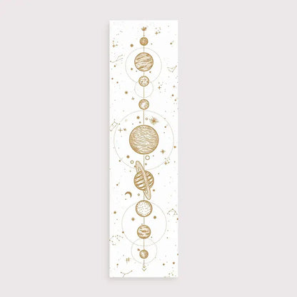 Vertical rectangular canvas print with decorbites lunar eclipse celestial design featuring gold planets stars on white background