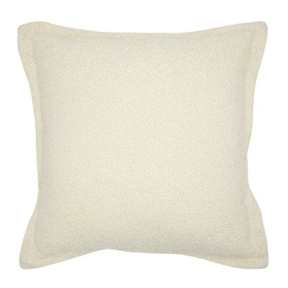 Cream-colored square throw pillow with soft textured fabric finish from decorbites luxe hotel pillowcases collection