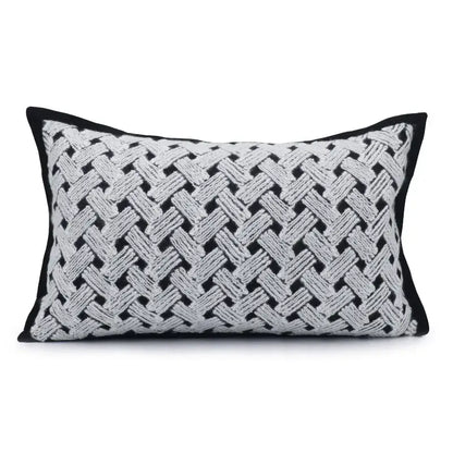 Decorbites luxe hotel black and white woven textile pillowcase with textured interlaced pattern for sofas and living rooms