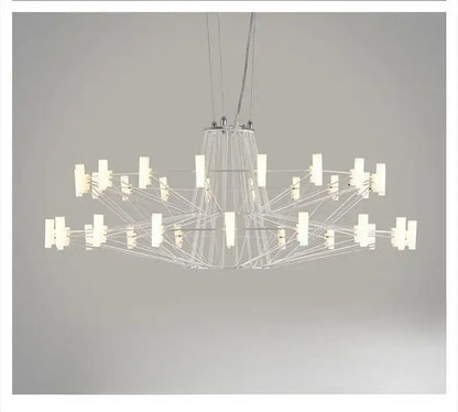 Modern white decorbites luxe iron wire round chandelier with sleek geometric rods for living and dining room lighting