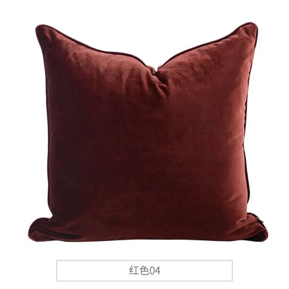 A plush burgundy velvet square cushion with decorbites luxe italy velvet fabric for living room sofas