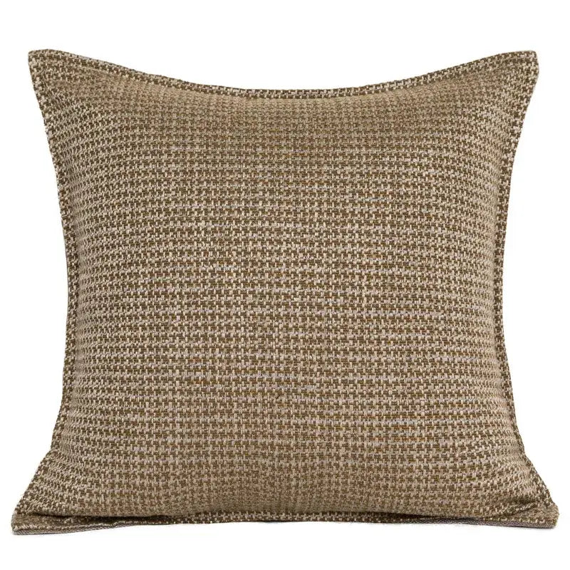 Beige woven fabric throw pillow with textured herringbone pattern in decorbites luxe jacquard cushion cover