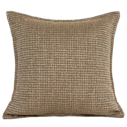 Beige woven fabric throw pillow with textured herringbone pattern in decorbites luxe jacquard cushion cover