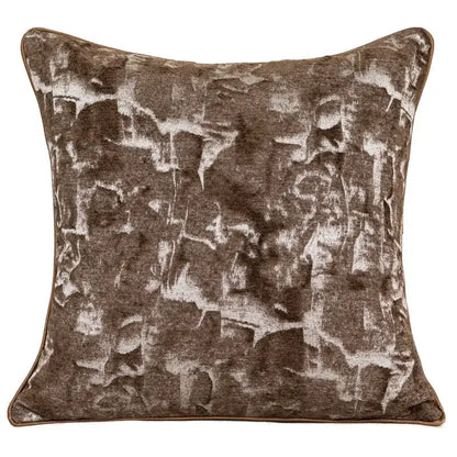 Brown velvet decorbites luxe jacquard cushion cover with textured abstract pattern in lighter and darker brown shades