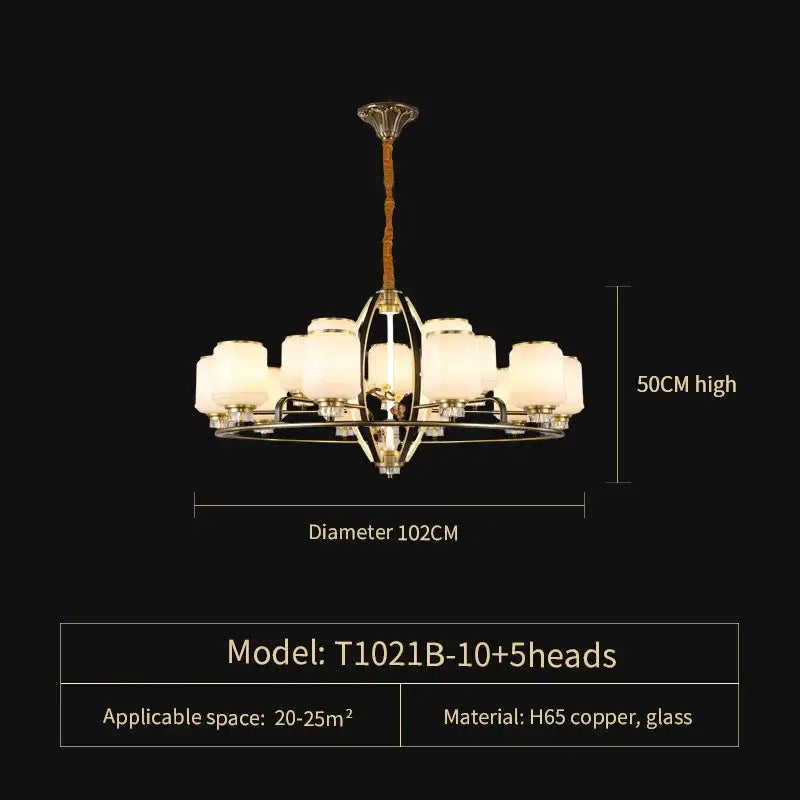 Elegant decorbites luxe jade chandelier with ten frosted glass shades and copper frame for living room and villa hall