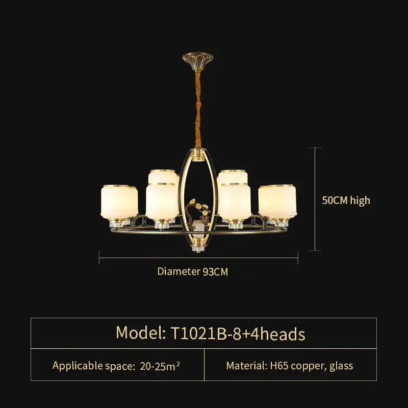 Elegant brass decorbites luxe jade chandelier with six frosted glass shades crafted from h65 copper for living room use