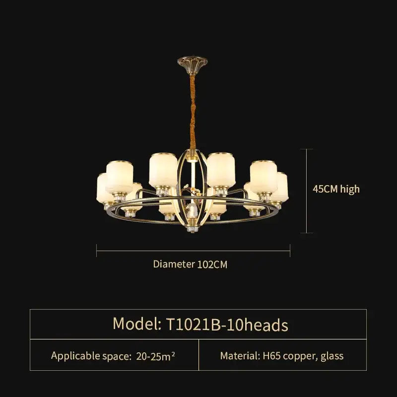 Elegant decorbites luxe jade chandelier with ten frosted glass shades and polished h65 copper frame for living rooms