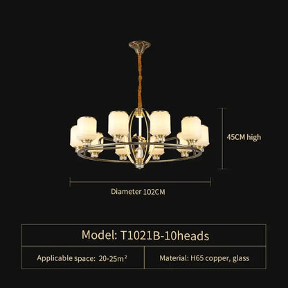 Elegant decorbites luxe jade chandelier with ten frosted glass shades and polished h65 copper frame for living rooms