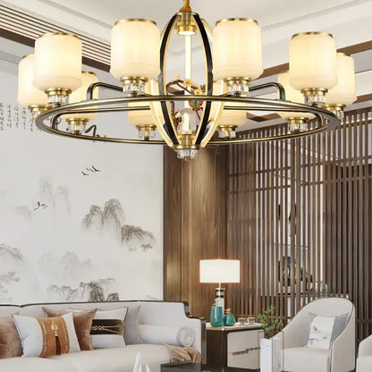 Gold-toned decorbites luxe jade chandelier with frosted glass shades and crystal accents for living room and villa hall