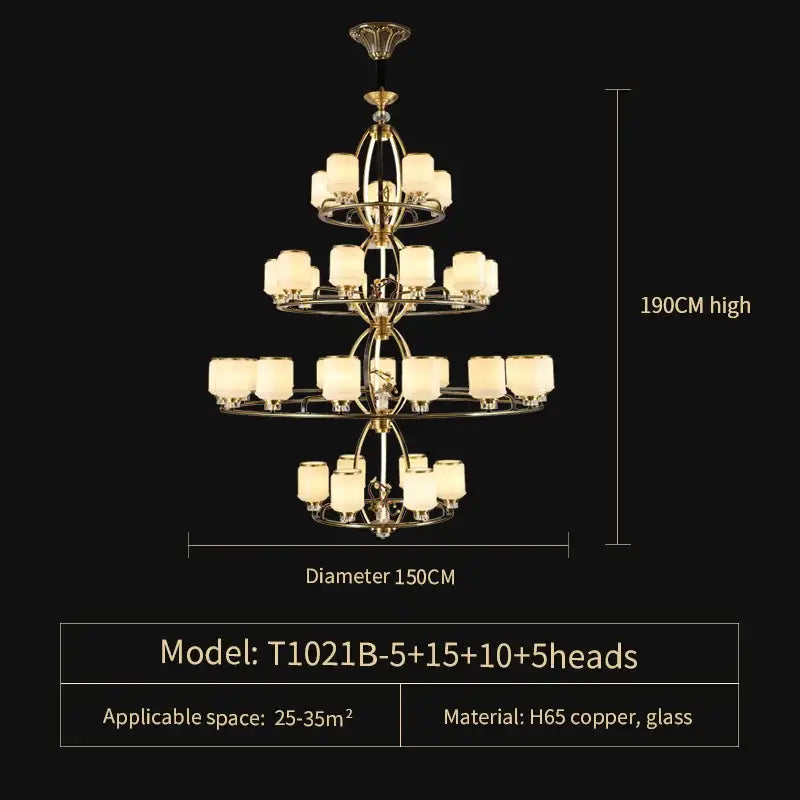 A multi-tiered decorbites luxe jade chandelier with polished brass finish and frosted glass shades for living rooms