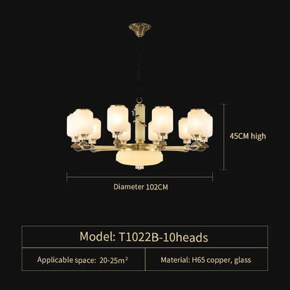 A classic brass decorbites luxe jade chandelier with ten frosted glass shades for living room villa and duplex hall