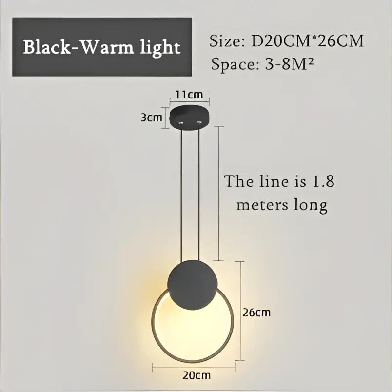 Black warm light pendant light with luxe nordic circle design featuring two circular shades on 1.8 meter cord