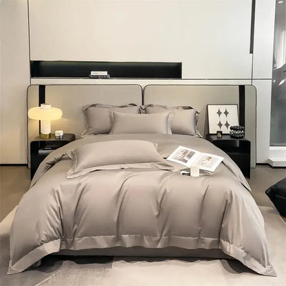 Decorbites™ luxurious 1000tc egyptian cotton gray satin duvet cover set with matching fitted sheet and pillowcases
