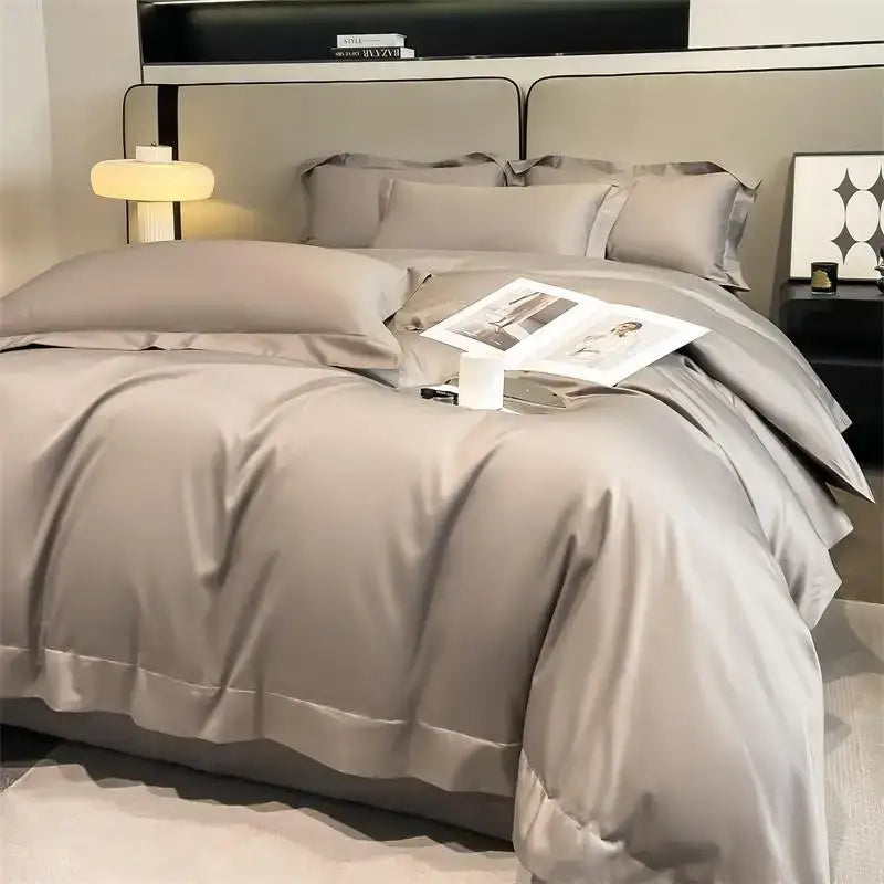 The decorbites™ luxurious 1000tc egyptian cotton duvet cover set in gray satin with fitted sheet and matching pillowcases