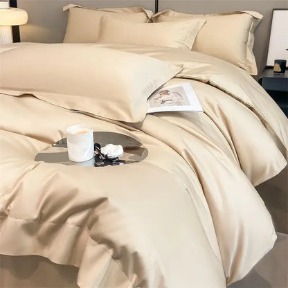 Beige satin decorbites™ 1000tc egyptian cotton bedding set with smooth luxurious finish includes duvet cover and fitted sheet