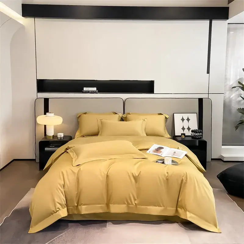 Decorbites™ luxurious 1000tc egyptian cotton golden satin duvet cover set with fitted sheet and matching pillows