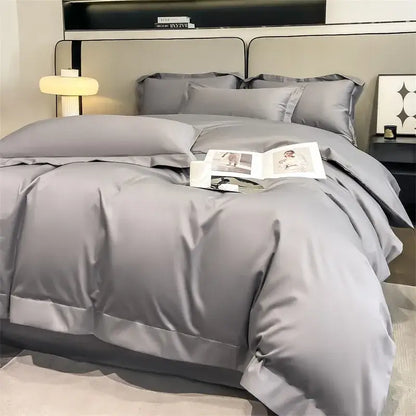 Decorbites™ luxurious 1000tc egyptian cotton gray satin duvet cover set with matching pillows and elegant stitched detailing
