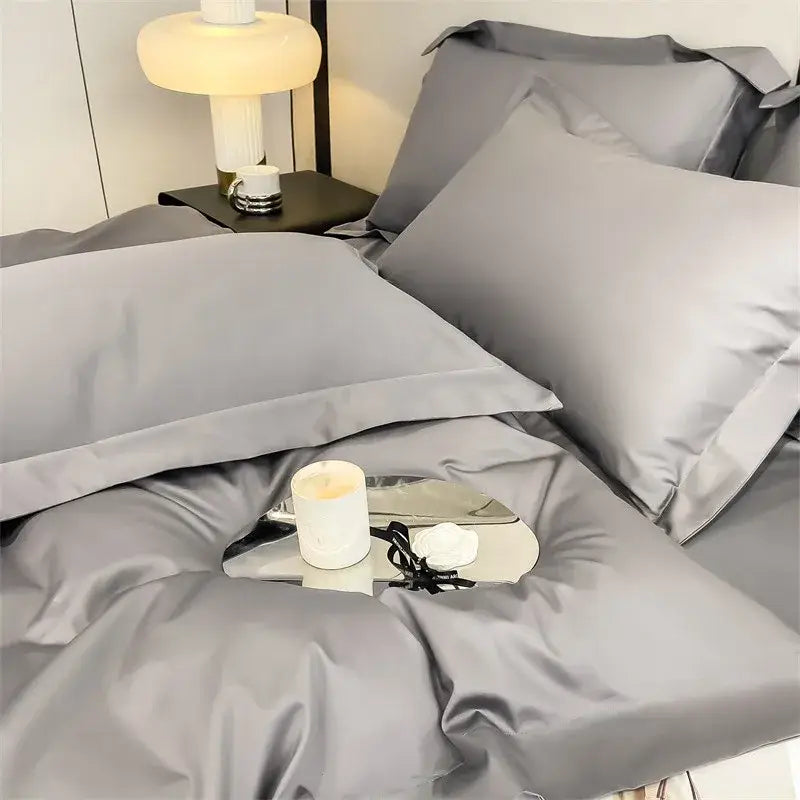 Gray satin pillowcases with a smooth glossy finish from the decorbites™ luxurious 1000tc egyptian cotton bedding set with duvet cover