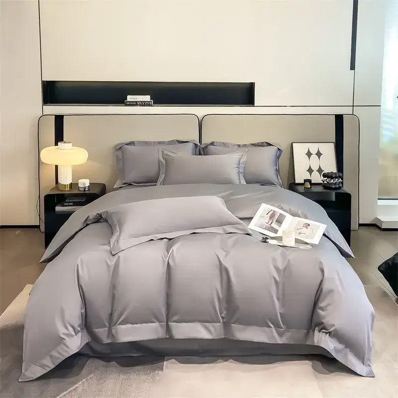 Gray satin-like duvet cover and pillows from decorbites™ luxurious 1000tc egyptian cotton bedding set