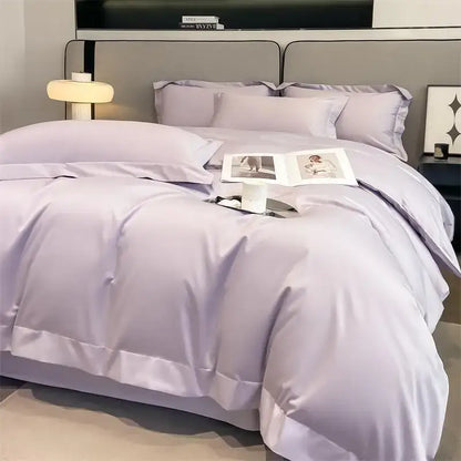 Lavender satin duvet cover set with matching pillowcases and fitted sheet from decorbites™ luxurious 1000tc egyptian cotton bedding set