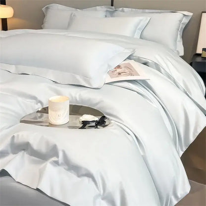 Light blue satin decorbites™ luxurious 1000tc egyptian cotton bedding set with duvet cover and fitted sheet smooth finish