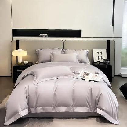 Decorbites™ luxurious 1000tc egyptian cotton duvet cover set in light gray satin with elegant stitched detailing