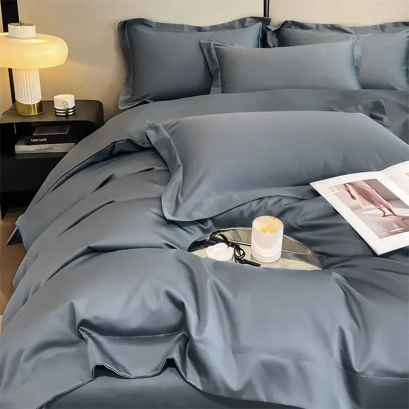 Satin gray decorbites™ luxurious 1000tc egyptian cotton bedding set with smooth duvet cover and fitted sheet pieces