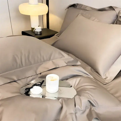 Silk-gray satin pillowcases with a smooth lustrous finish from decorbites™ luxurious 1000tc egyptian cotton bedding set including duvet cover and fitted sheet