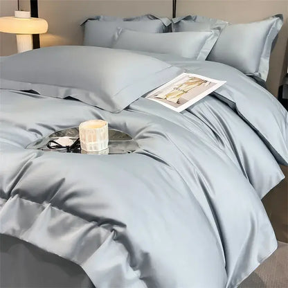 Decorbites™ luxurious 1000TC egyptian cotton light blue satin duvet cover set with glossy finish and fitted sheet