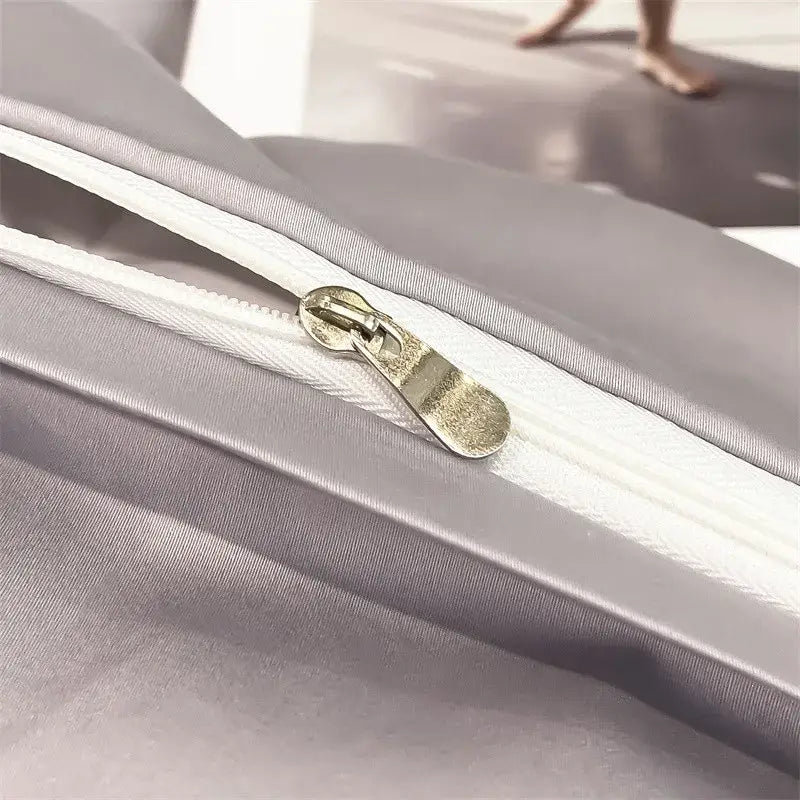 Silver-toned zipper on gray 1000tc egyptian cotton duvet cover from decorbites luxurious bedding set