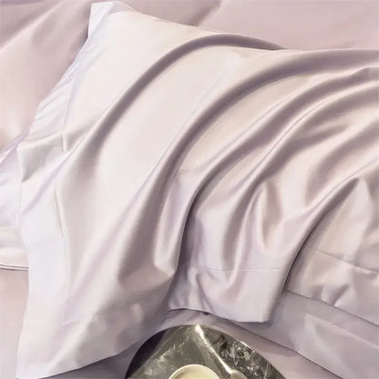 A soft lavender satin pillowcase with a glossy finish from the decorbites luxurious 1000tc egyptian cotton bedding set including duvet cover and fitted sheet