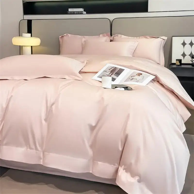 Decorbites™ luxurious 1000tc egyptian cotton blush pink satin duvet cover set with matching pillowcases and fitted sheet