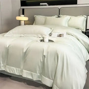 Decorbites luxurious 1000tc egyptian cotton duvet cover set in soft light green satin with fitted sheet and pillowcases