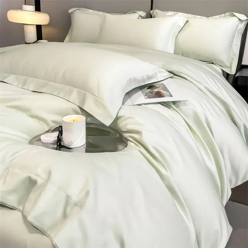 Decorbites™ luxurious 1000tc egyptian cotton duvet cover set in soft pale green with matching fitted sheet and pillows