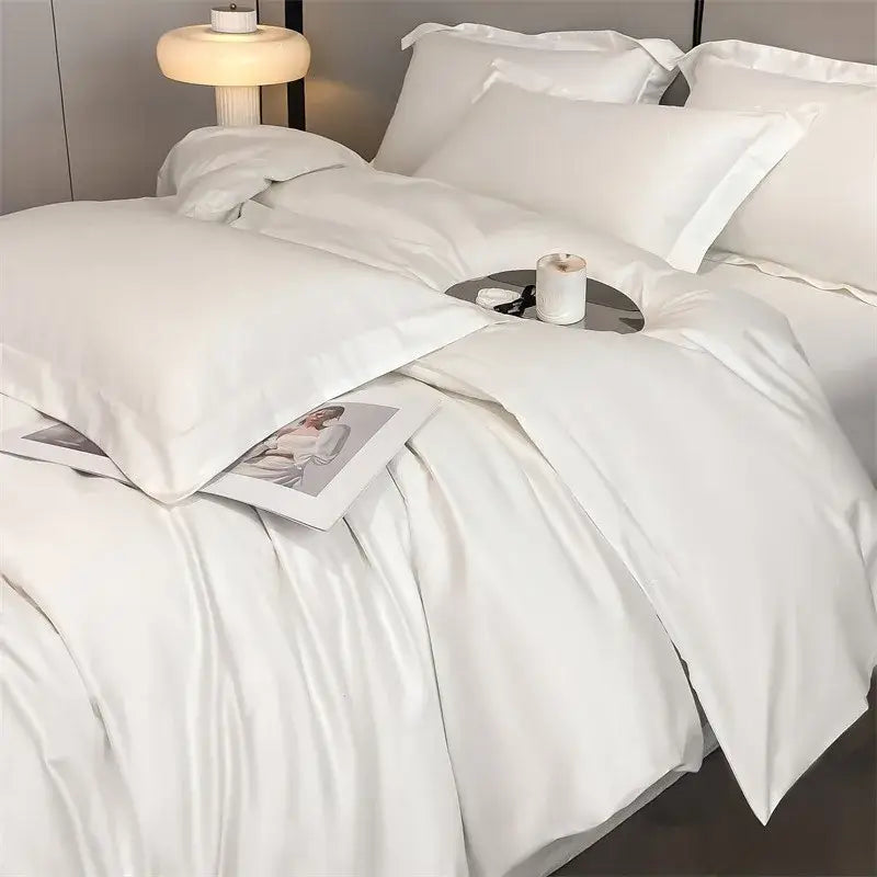 White satin duvet cover set with matching pillowcases from DecorBites™ 1000TC Egyptian cotton bedding set