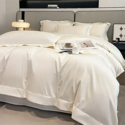 White satin duvet cover with smooth glossy finish and neatly stitched edges from DecorBites™ 1000TC Egyptian cotton set