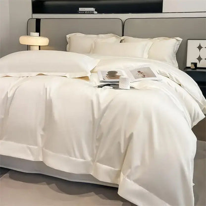 White satin duvet cover with smooth glossy finish and neatly stitched edges from DecorBites Luxurious 1000TC Egyptian cotton bedding set