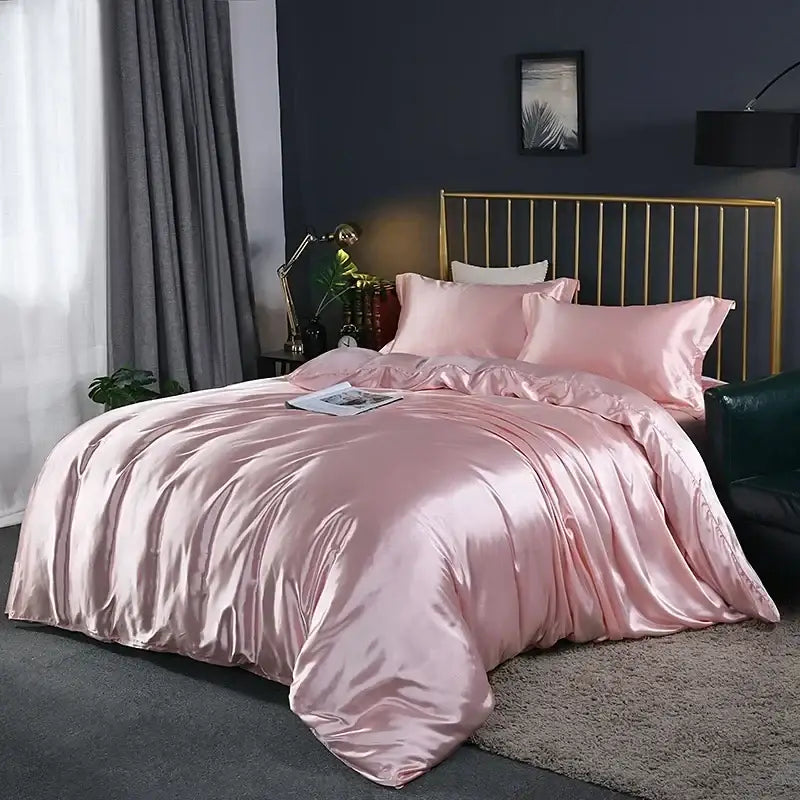 Pink satin duvet cover set with matching pillowcases in decorbites™ luxurious bedding ensemble pcs suitable for bedroom use